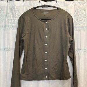 J.Crew Feather Jersey Crewneck Cardigan - Olive Green